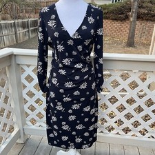 David Warren Daisy Midi Dress Women S Navy V Neck Coquette Feminine Whimsical