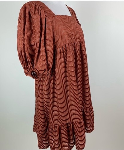 MOON RIVER Anthropologie MEDIUM NEW Velvet Square Neck Puff Sleeve Mini Dress - Picture 10 of 12