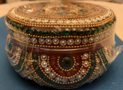 India Multi Color Jewelry Beaded Box Storage Dia. 4 inches - Picture 8 of 12