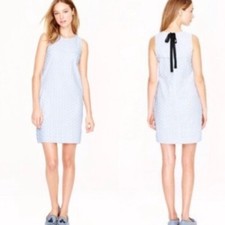 J. Crew Light Blue White Embroidered Seersucker Eyelet Shift Dress 6P
