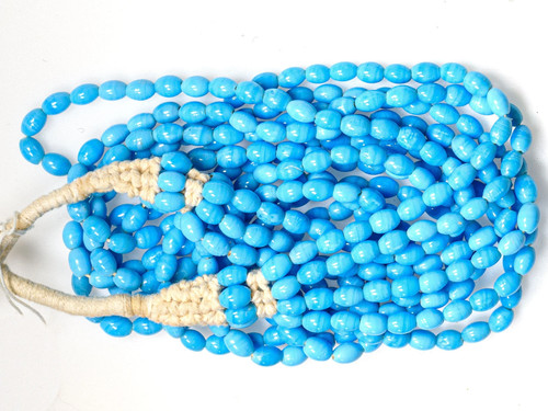Naga Beads 6 Strand Ethnic Necklace with Button Closure, in Turquoise Blue.