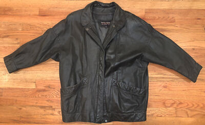 VTG Wilson Womens  L '' The Leather Experts''  Black Waist Jacket Shoulder Pads