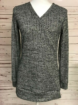 Reborn J Reb Gray Faux Wrap Striped Texture Top Tee Boutique Womens Medium