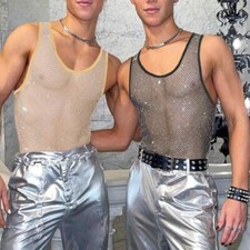 Mens Fishnet Mesh See-Through Tank Top Transparent Street Rave Club Party Vest
