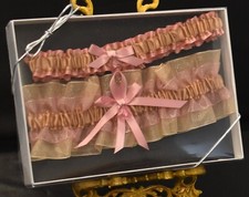 Bridal Garter Set of Two- One to Keep and One to Toss- Champagne and Rose