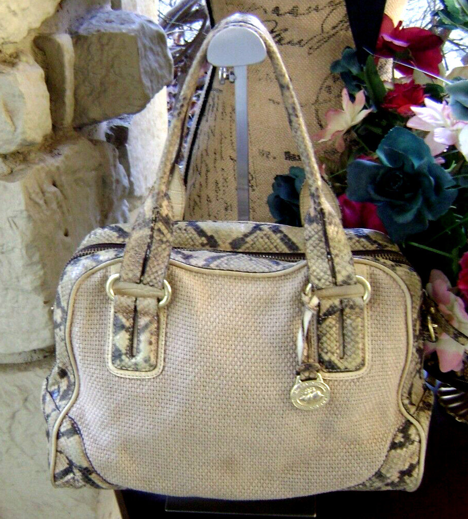 Brahmin Burlap & Melbrn / Python Emb Leather Conv… - image 2