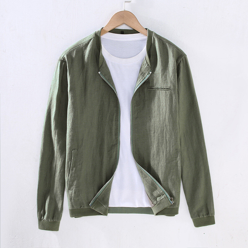 Men's Cotton Linen Jacket Long Sleeve Coat Cardigan Full Zip