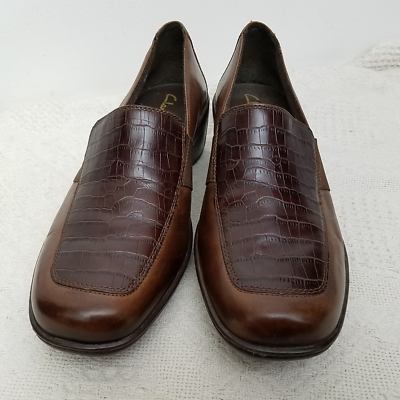 Clarks Womens Loafers 11 Brown Leather Pull On Textured 