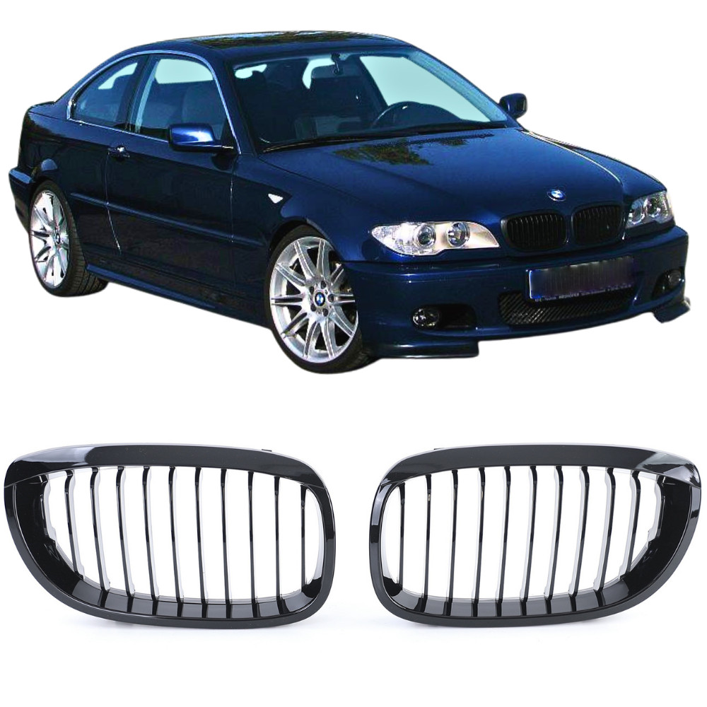 Calandre noir brillant pour BMW E46 Coupé et Cabriolet Phase 2 2003-2006