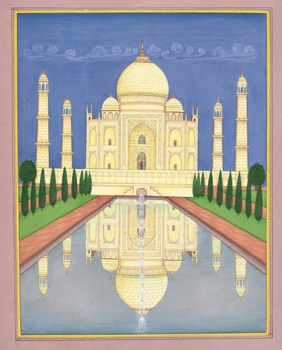 Mogul Miniatur Gemälde von Taj Mahal feinste Kunst auf Papier 8,25x10 cm - Bild 3 von 7