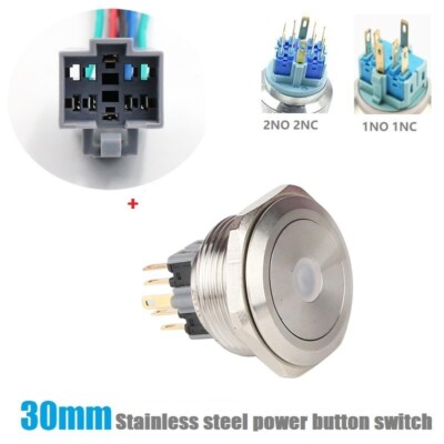 30mm 2NO 2NC 5A IP65 Waterproof Spot LED Stainless steel Push Button switch RoHS