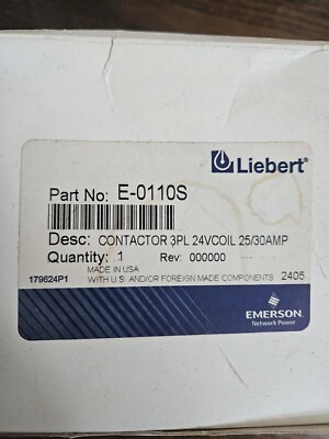 Emerson Liebert E-0110S Contactor 3PL 24VCoil 25/30Amp 75D70641J Siemens