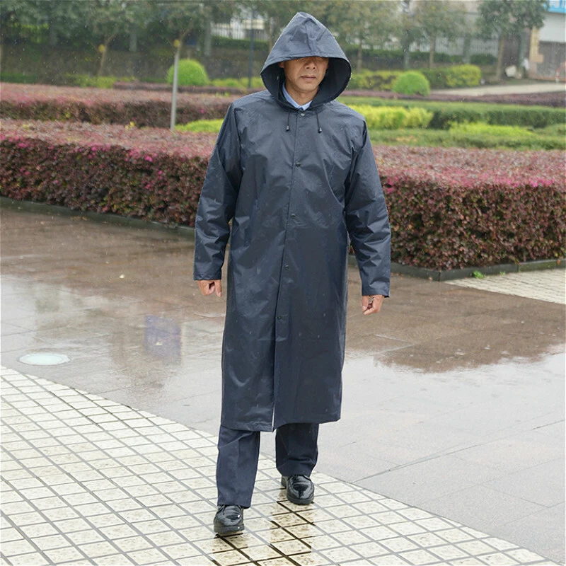 Adult Men Raincoat Waterproof Hooded Rain Jacket Long Coat Outdoor