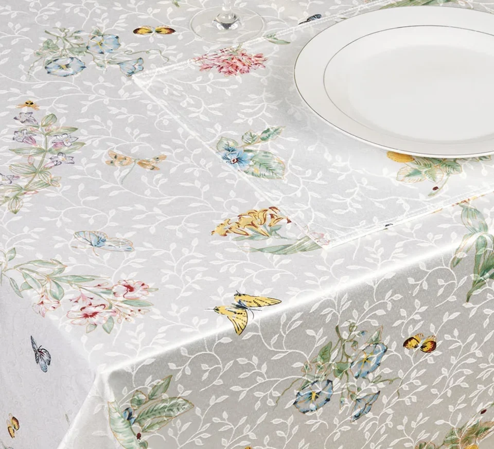 LENOX BUTTERFLY MEADOW SILVER POLYESTER COTTON OBLONG TABLECLOTH 60" x 84" NEW - Image 3 of 4