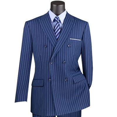 VINCI Men's Pinstripe Double-Breasted 6-Button Suit - 38S-62L, 8 Colors - NEW