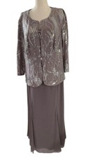 Alex Evenings Women Size 18 2pc Set Gray Party Dress Sequin Formal 21-934
