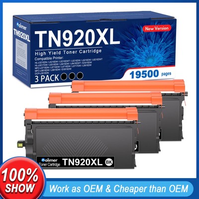3-Pack TN920XL Black Toner with Chip High Yield TN-920XL for Brother HL-L5210DW
