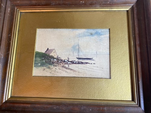 Antique "Coastal Landscape Scene" Watercolor Painting - Framed - Picture 6 of 14