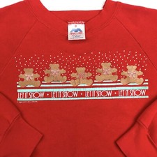 vtg 80s LET IT SNOW TEDDY BEAR CHRISTMAS CREWNECK Sweatshirt M granny sweater