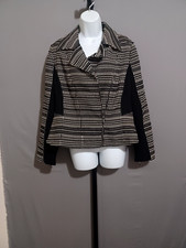Chico's blazer black white lines long sleeve notch collar sz 2 career work wear