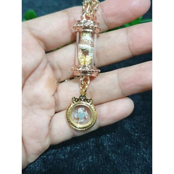 Collar Takrud Naga Turbina Colgante Oro Rosa Joyería Dragón Buda Tailandés Amuleto Foto 3 de 4