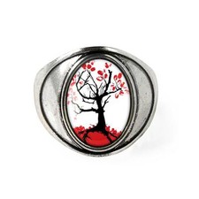 Gothic Japanese Cherry Blossom Tree Oriental Asian Art Antique Silver Glass Ring
