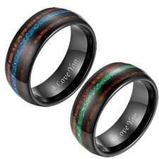 Men Women 8mm Opal Inlay Tungsten Wedding Ring Hawaii Koa Wood I LOVE YOU Band