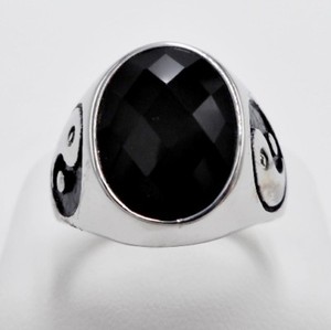 Men Ring Black Onyx Stone Yin Yang Feng Shui Taichi Luck Band Taoism Vtg Size 11 Ebay