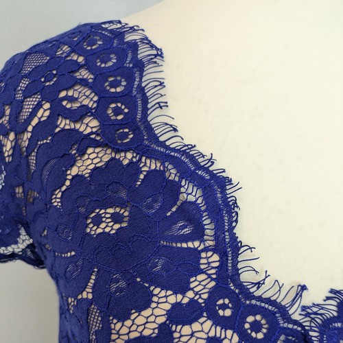 Eliza J Dress 10 Blue Lace Overlay Fit & Flare Cap Sleeve Colbalt Occasion. - Picture 6 of 7