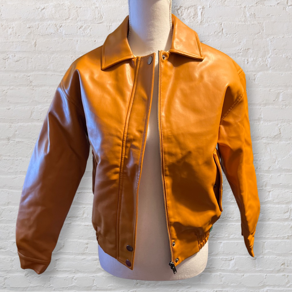 NWT BP Orange Faux Leather armed Bomer Style Jacket Size XXS | eBay