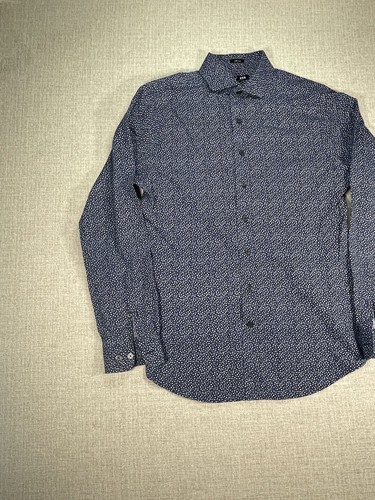 Express Design Adult Small Blue Button Up Long Sleeve Modern Mens - Picture 3 of 7