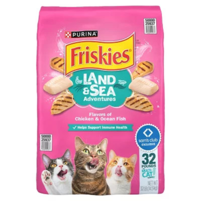 Friskies Land & Sea Adventures Dry Cat Food - Chicken & Ocean Fish, 32 lbs - Who