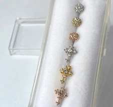 6pcs Cross & Circle Flower CZ Gem Nose Stud Bone Rings 20g Steel Box Value Pack