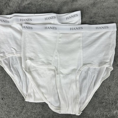 2 Pair Hanes Men's Size XL Briefs White Tagless 100% Cotton New