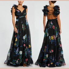 NWT $598 Mac Duggal [ 12 ] 68746 Ruffle Tiered Floral Cut Out Chiffon Gown J2090