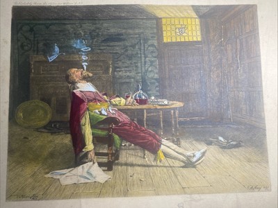 1877 John Watson Nicol When a man's single he lives at his ease Bar Drunk Pipe