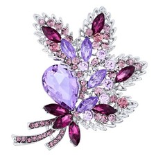 Wedding Bridal Big Crystal Rhinestone Bouquet Brooch Pin for Women purple leaf