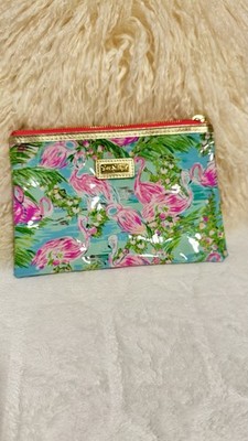 Lilly Pulitzer Pink Flamingo Vinyl Pouch Agenda Pen Stickers Pencil Case NEW