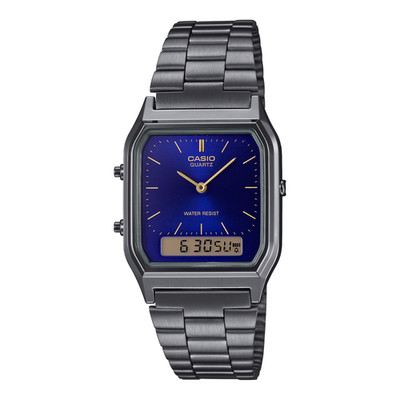 Casio Vintage Gray IP Stainless Steel Analog Digital Blue Dial Watch AQ-230GG-2A