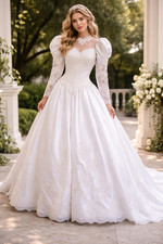 VTG Wedding Dress Train S/M 2/4 Romantic Bridal Gown Victorian Fairy Princess 80