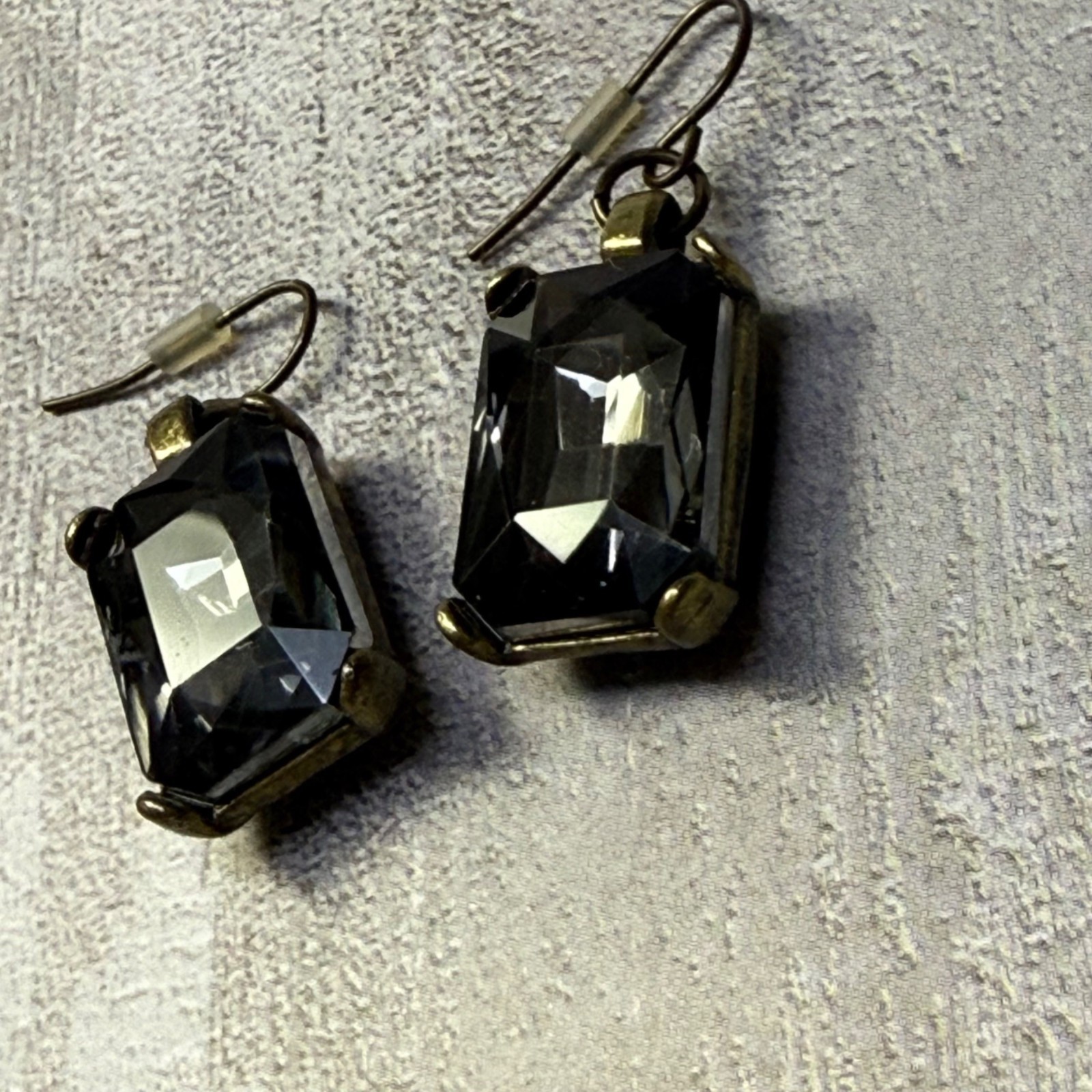 Vintage-Style Black Crystal Rectangular Dangle Ea… - image 6