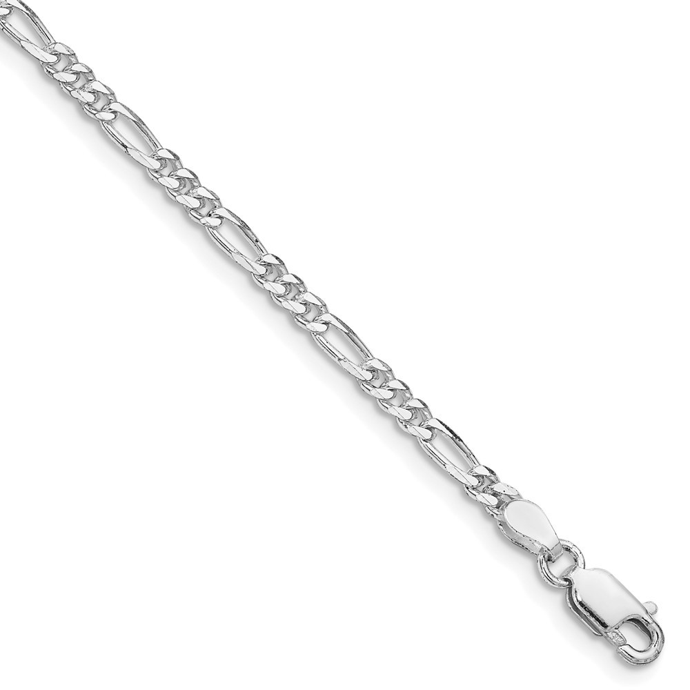 Sterling Silver Rhodium Plated 2.85mm Figaro Chain Anklet 10 Inch 3.87g