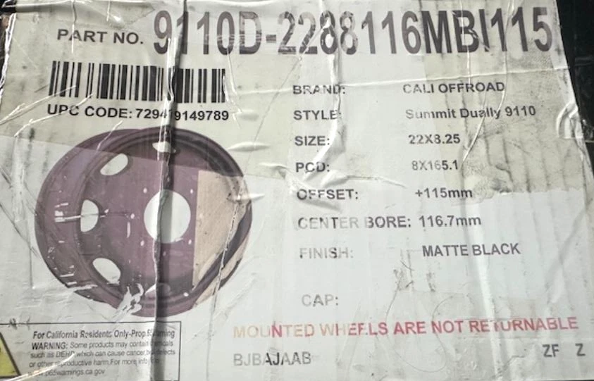 Cali Offroad 9110D Summit Dually 22x8.25 8x6.5 115mm Black 9110D-22881MBI115 - Image 4 of 4