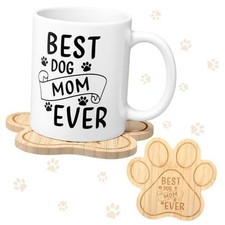 2 Pcs Dog Mom Gifts for Women 11.2 oz Best Dog Mom Ever Mug with Bamboo