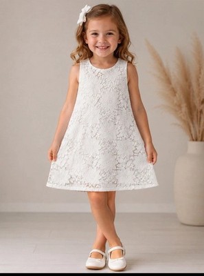 Ruby & Bloom Girls White Embroidered Lace Lined Sleeveless Dress Size 3