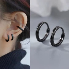 Hypoallergenic Black Small Huggie Hoop Earrings For Women Unisex Gift