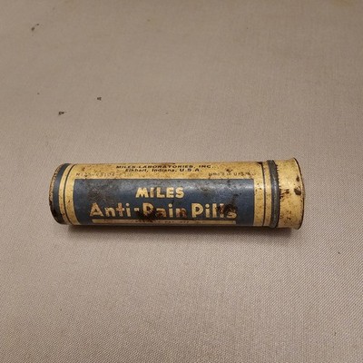 Vintage Miles Anti-Pain Pills Tin Tube Container Miles' Laboratories Empty