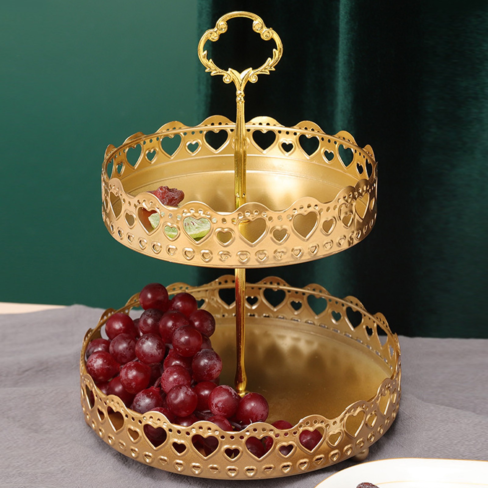 Large Metal 2 Tier Serving Tray For Snacks & Desserts