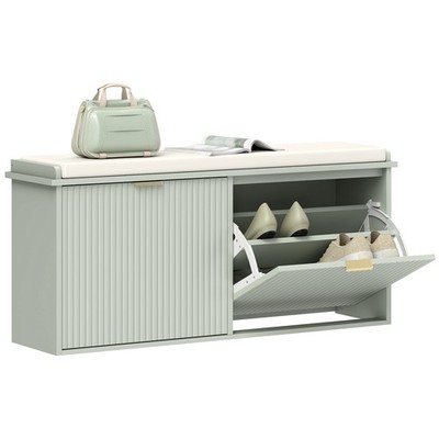 HOMCOM Schuhaufbewahrungsbank mit Kissen und Klappschublade 104 x 26 x 47,5 cm grün