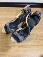 Jimmy Choo Navy Beige Woven Ankle Strap Cork Platform Wedge Sandals Sz 37 US 7